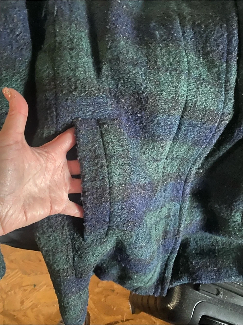 J. Crew Navy and Green Plaid Bouclé Pea Coat - Picture 5 of 5